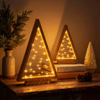Wooden Triangle Christmas Trees with Golden Fairy Lights 7