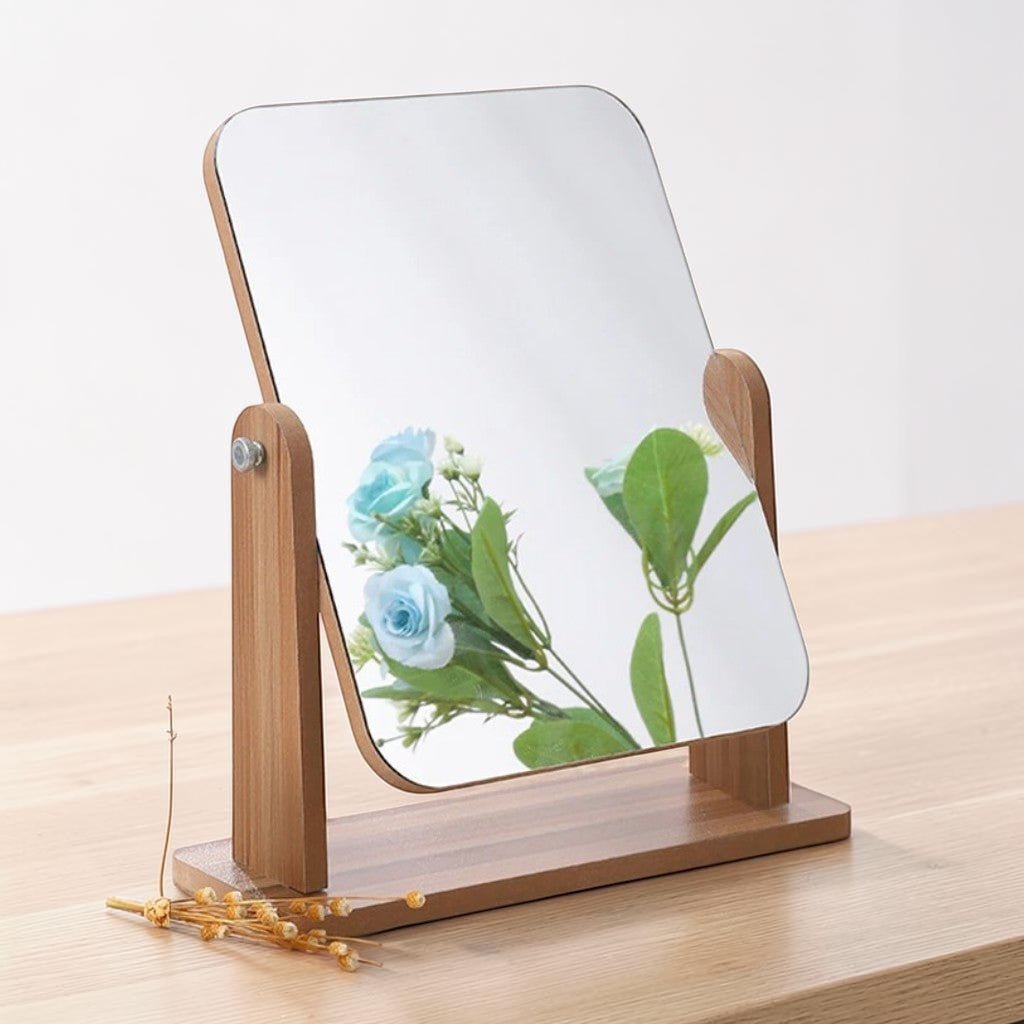 Wooden Vanity Mirror - 360° Rotating Design for Easy Makeup Application 0