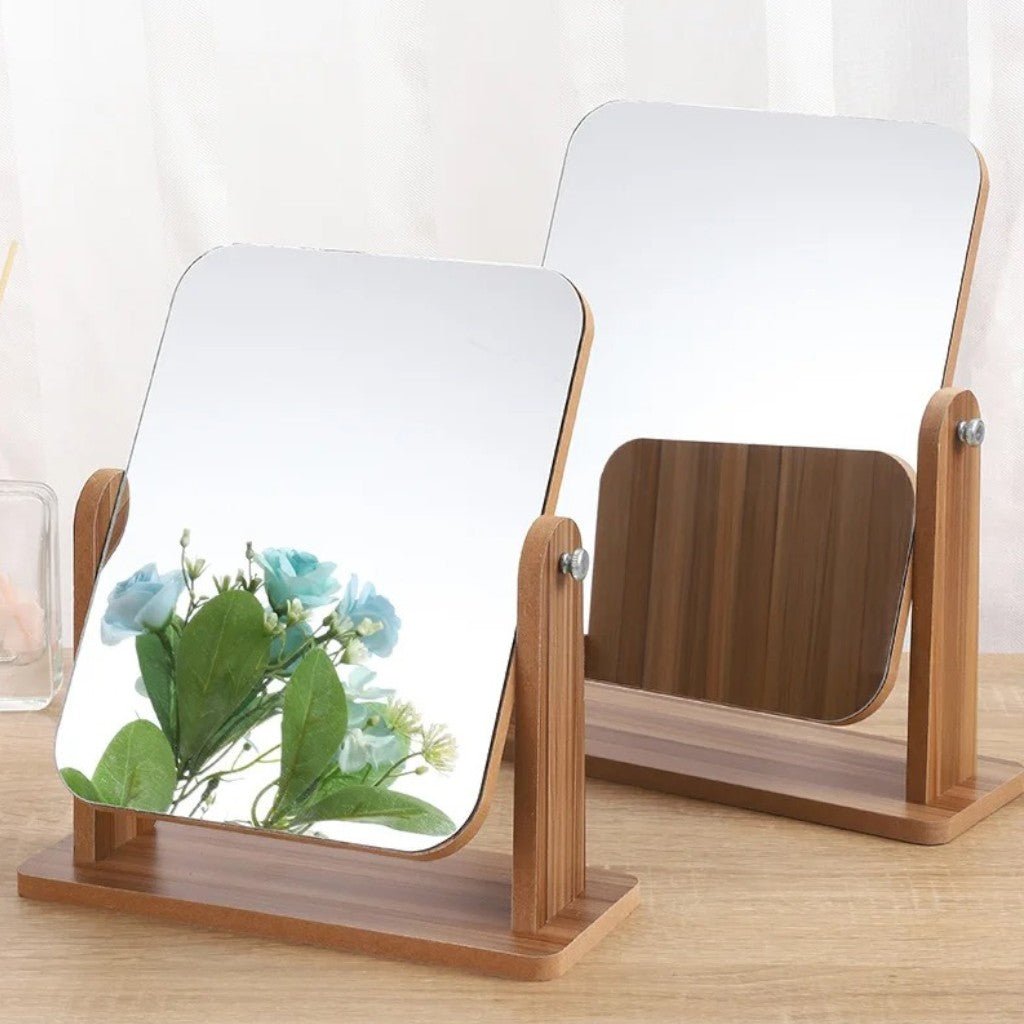 Wooden Vanity Mirror - 360° Rotating Design for Easy Makeup Application 1