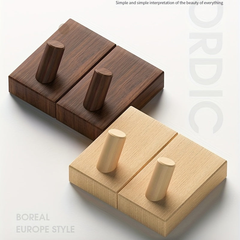 Wooden Wall Hooks Set – Self-Adhesive Coat Hooks for Wall, Key Hooks for Coats and Accessories, Scandinavian Design, Set of 2 7
