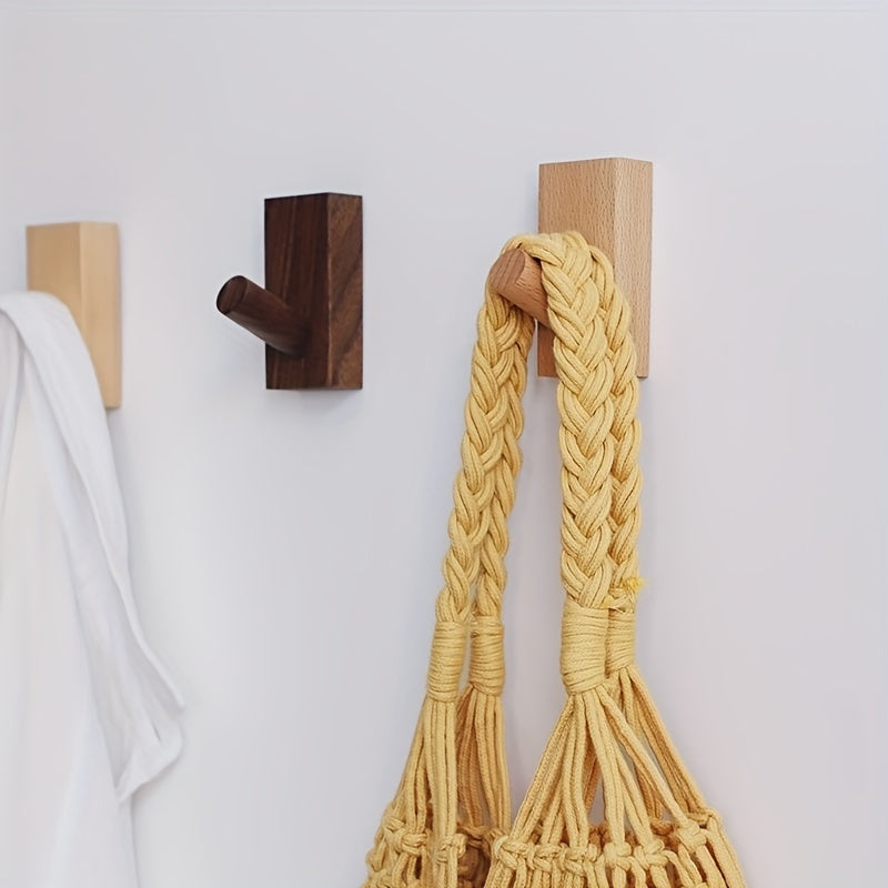 Wooden Wall Hooks Set – Self-Adhesive Coat Hooks for Wall, Key Hooks for Coats and Accessories, Scandinavian Design, Set of 2 8