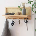 Wooden Wall Shelf - Rustic Design with 4 Hooks for Organized Storage 0