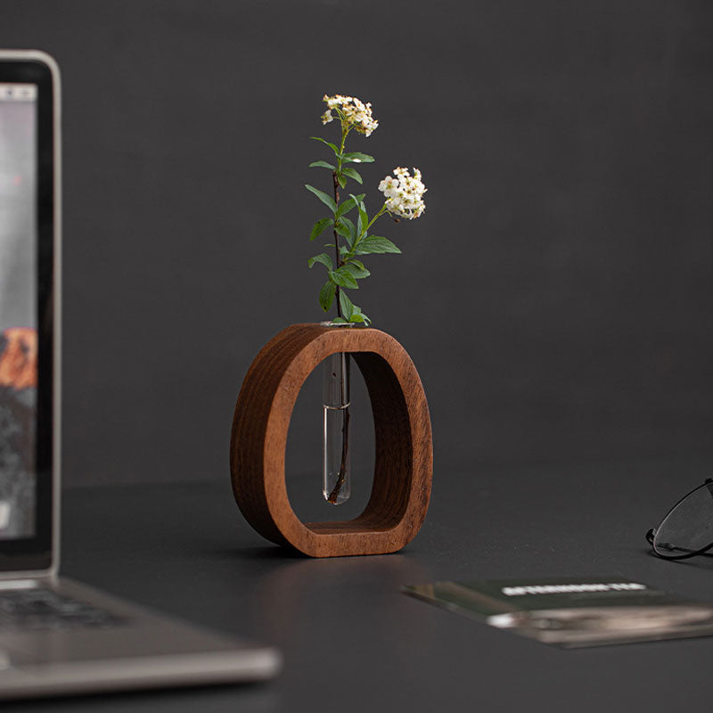 Wooden Wall Vase - Stylish Wall Mounted Glass Tube for Hydroponic Plants 0