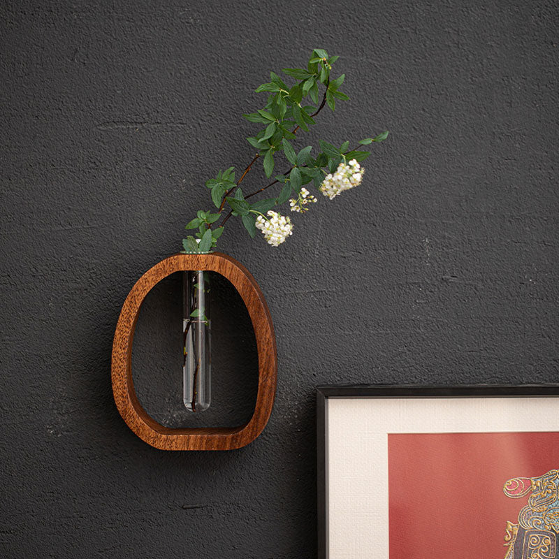 Wooden Wall Vase - Stylish Wall Mounted Glass Tube for Hydroponic Plants 1