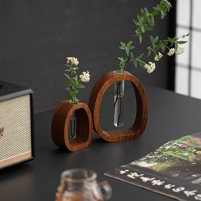 Wooden Wall Vase - Stylish Wall Mounted Glass Tube for Hydroponic Plants 3