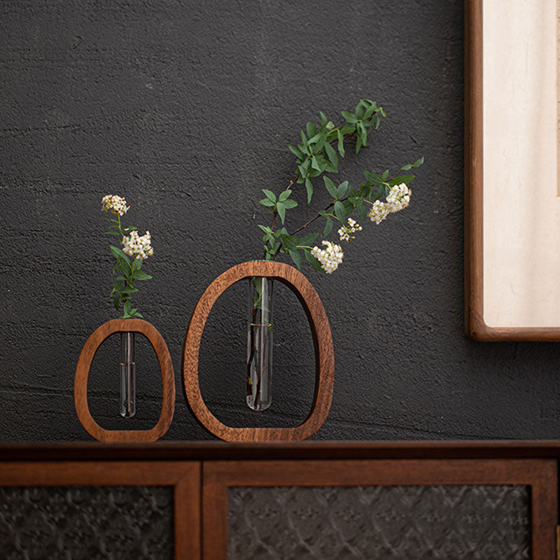 Wooden Wall Vase - Stylish Wall Mounted Glass Tube for Hydroponic Plants 4
