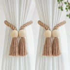 Woven Bead Curtain Tiebacks - Rustic Cotton Holdbacks for Window Decor 0