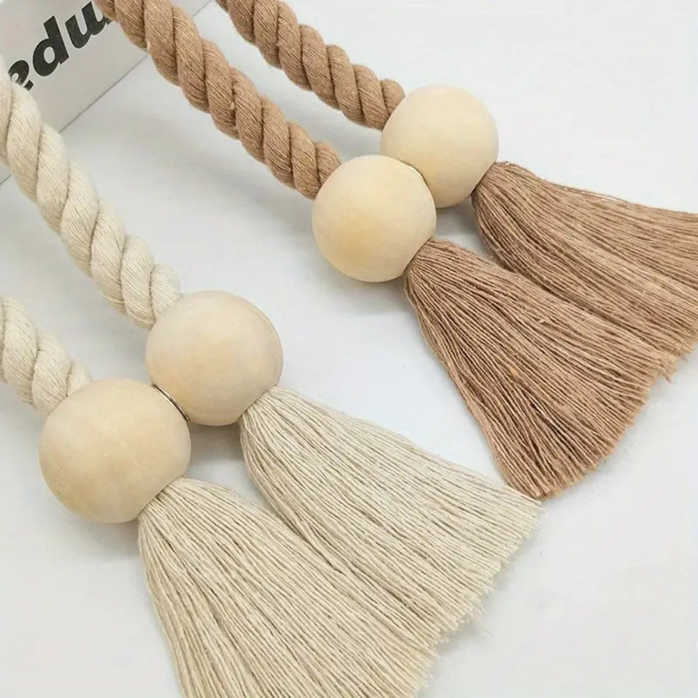 Woven Bead Curtain Tiebacks - Rustic Cotton Holdbacks for Window Decor 5