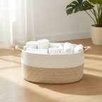 Woven Cotton Storage Basket - Durable, Versatile Organizer in Natural Beige 3