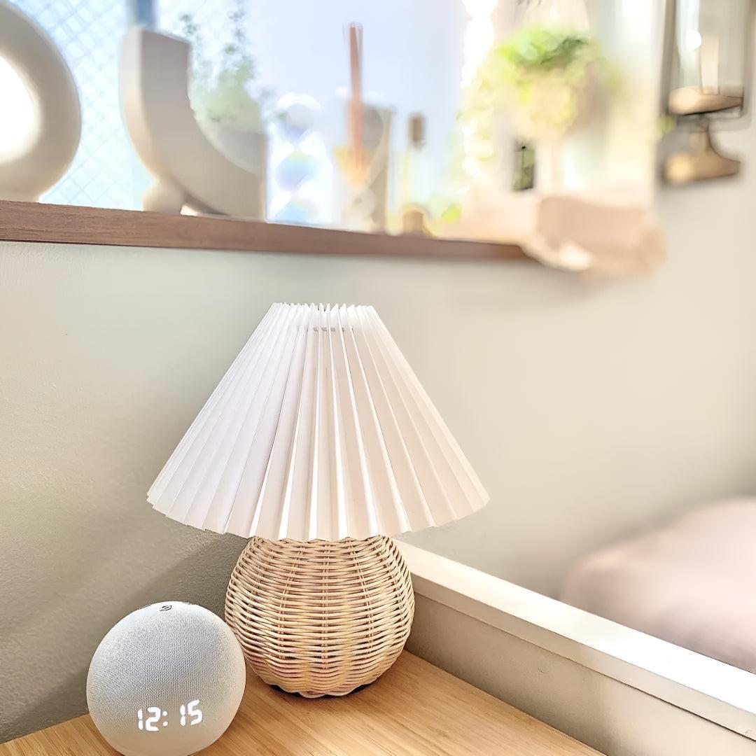 Woven Rattan Table Lamp - Stylish Bedside & Living Room Accent Light 0