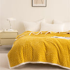 Yellow Plush Throw Blanket with Soft Waffle Weave – Lightweight, Breathable, and Machine Washable for Year-Round Comfort 1