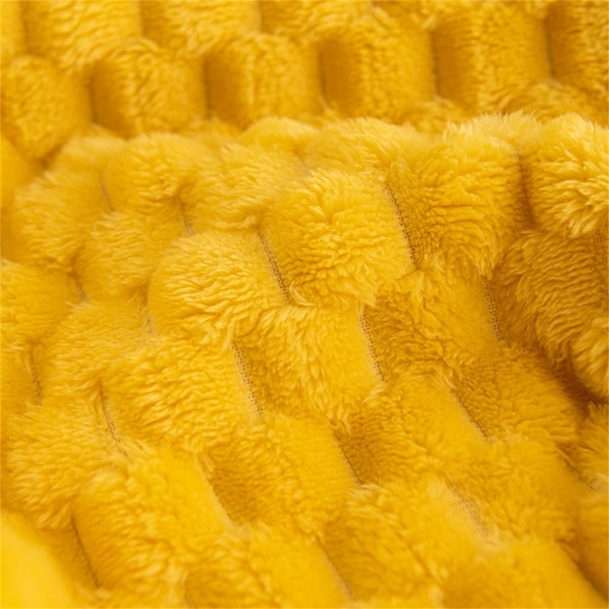 Yellow Plush Throw Blanket with Soft Waffle Weave – Lightweight, Breathable, and Machine Washable for Year-Round Comfort 5