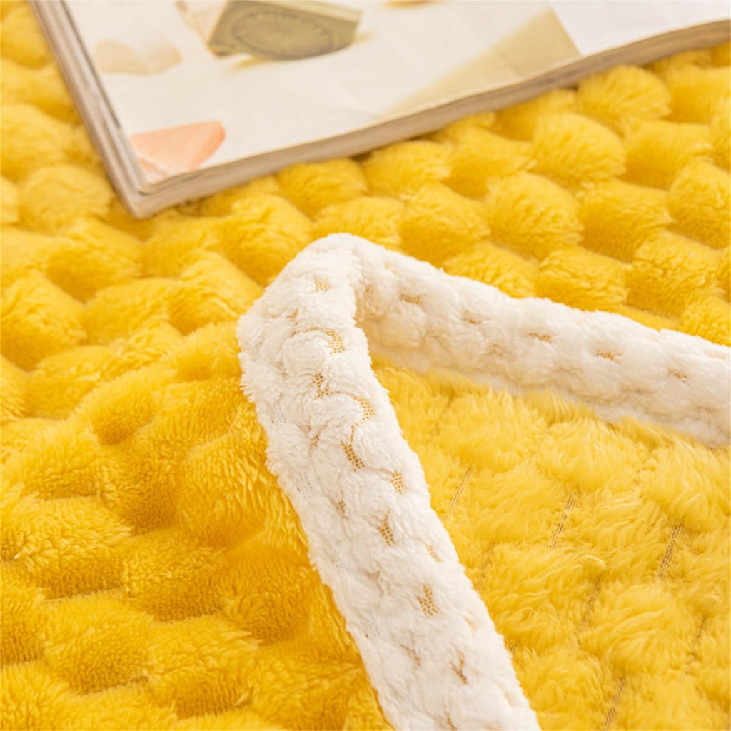 Yellow Plush Throw Blanket with Soft Waffle Weave – Lightweight, Breathable, and Machine Washable for Year-Round Comfort 6