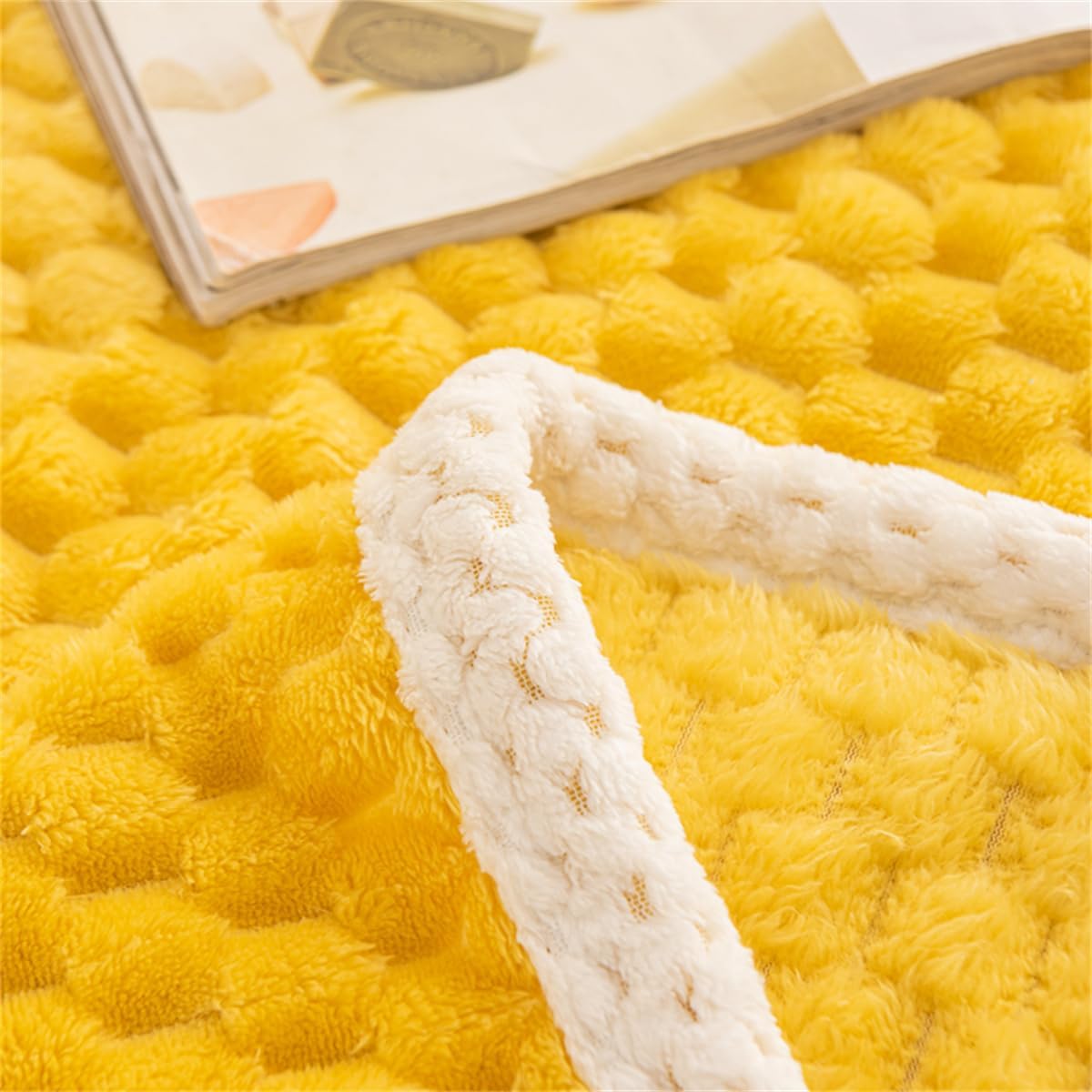 Yellow Plush Throw Blanket with Soft Waffle Weave – Lightweight, Breathable, and Machine Washable for Year-Round Comfort 6
