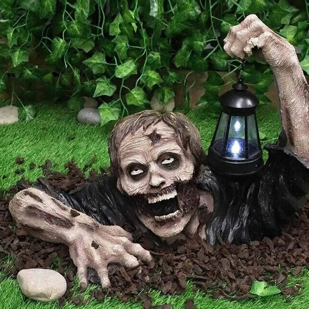 Zombie Garden Statue - LED Lantern Outdoor Sculpture for Spooky Decor 1