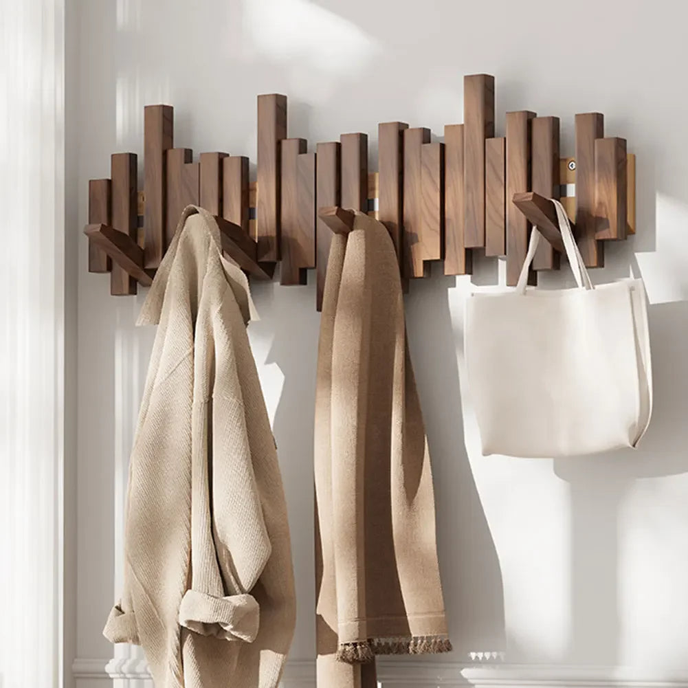 Modura Modern Wooden Coat Rack with Foldable Magnetic Wall Hooks 3