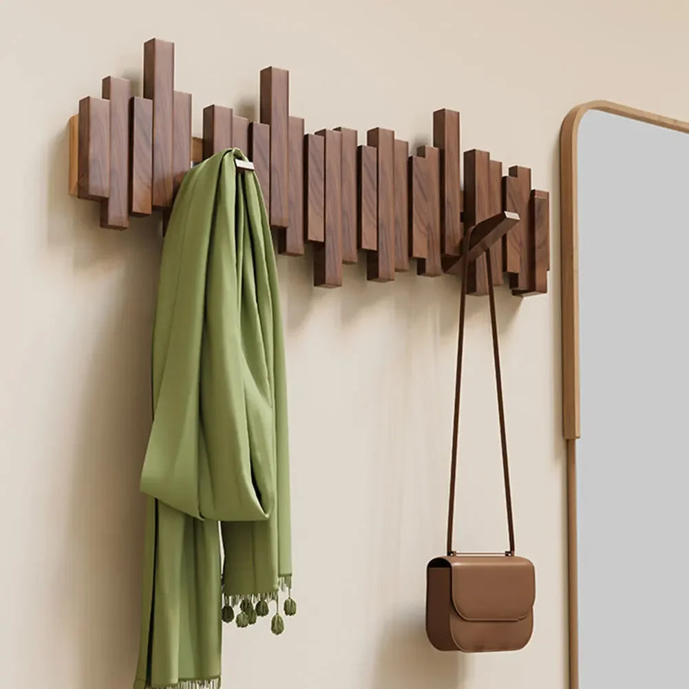 Modura Modern Wooden Coat Rack with Foldable Magnetic Wall Hooks
