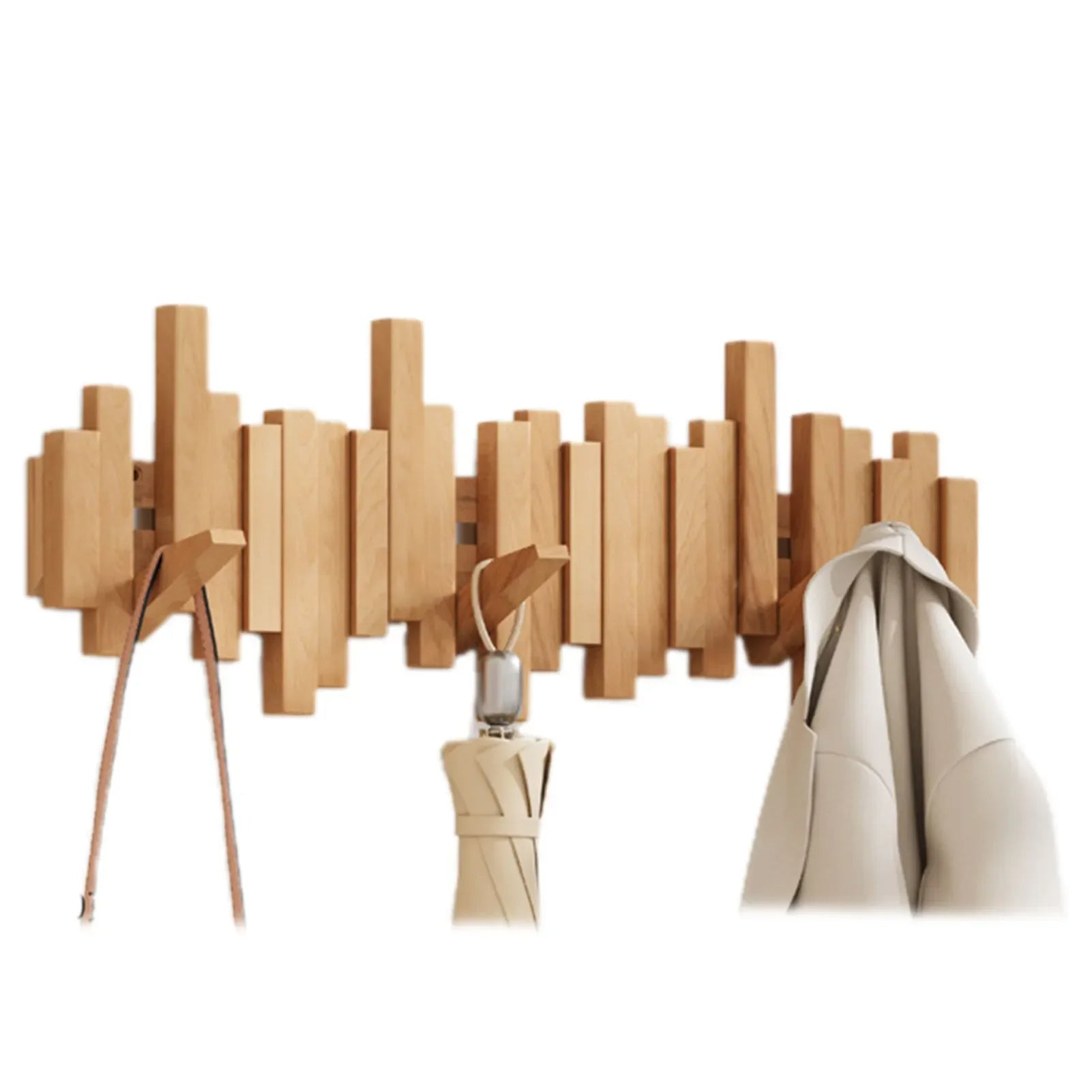 Modura Modern Wooden Coat Rack with Foldable Magnetic Wall Hooks 5