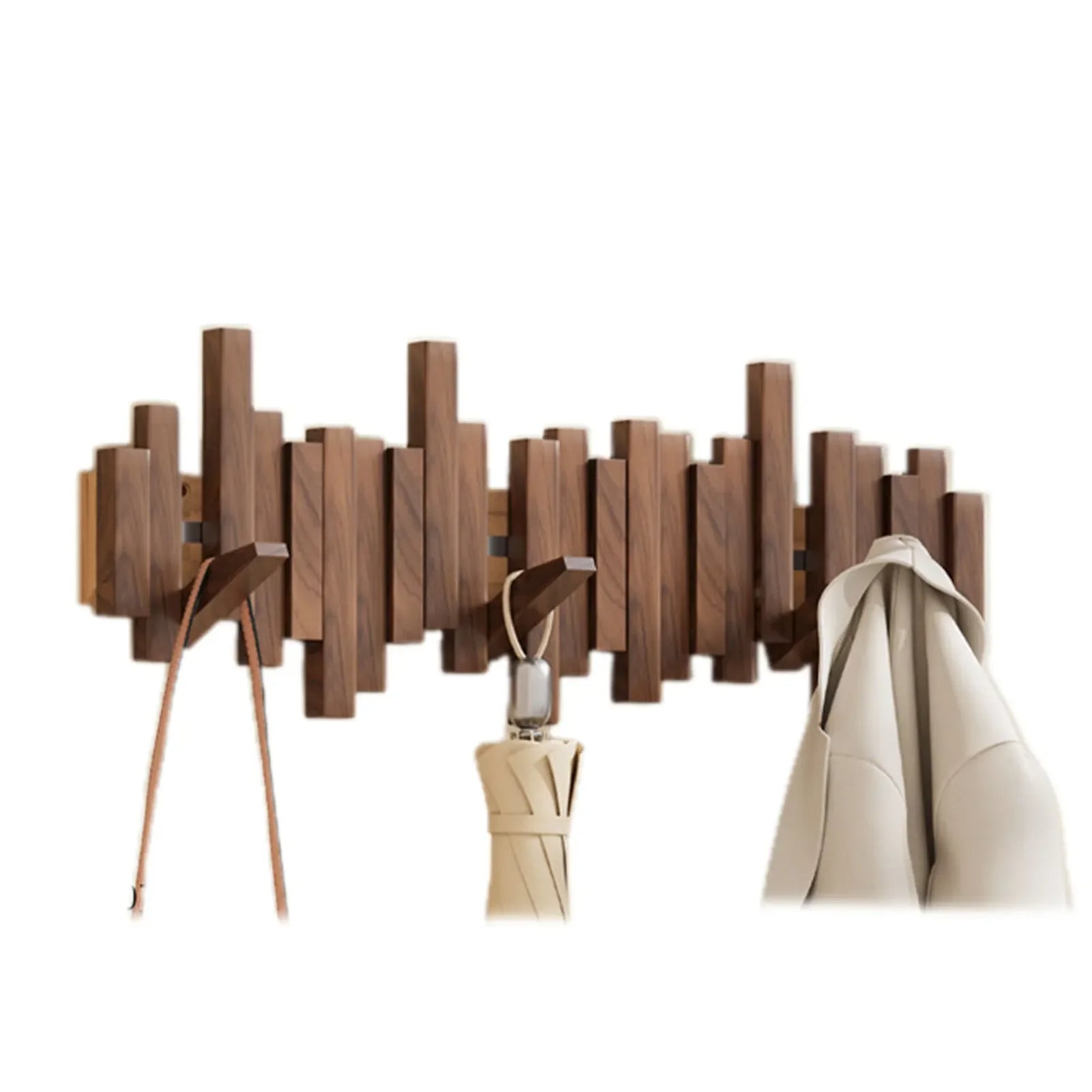 Modura Modern Wooden Coat Rack with Foldable Magnetic Wall Hooks 6