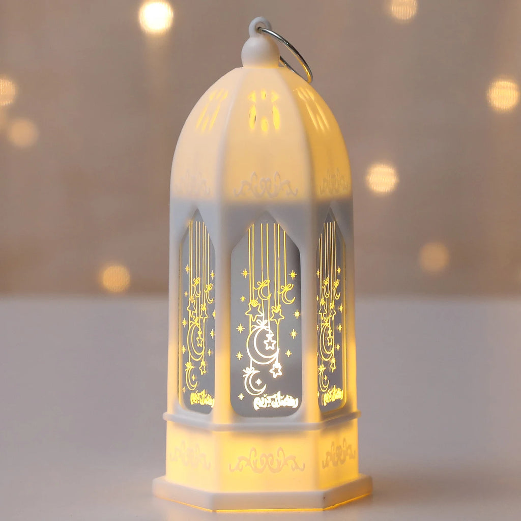 Decorative lantern with intricate designs on a soft focus background