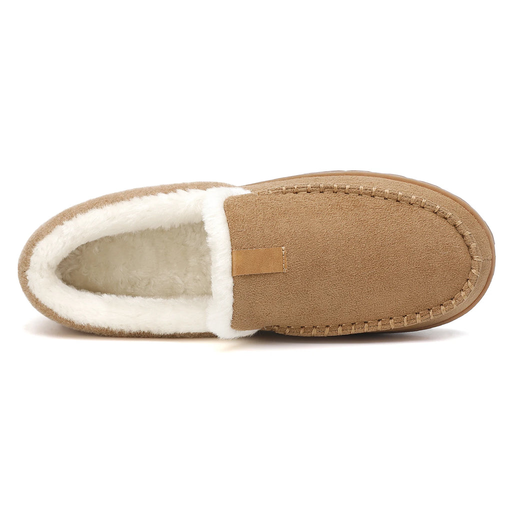 Tan slipper with white interior on a white background