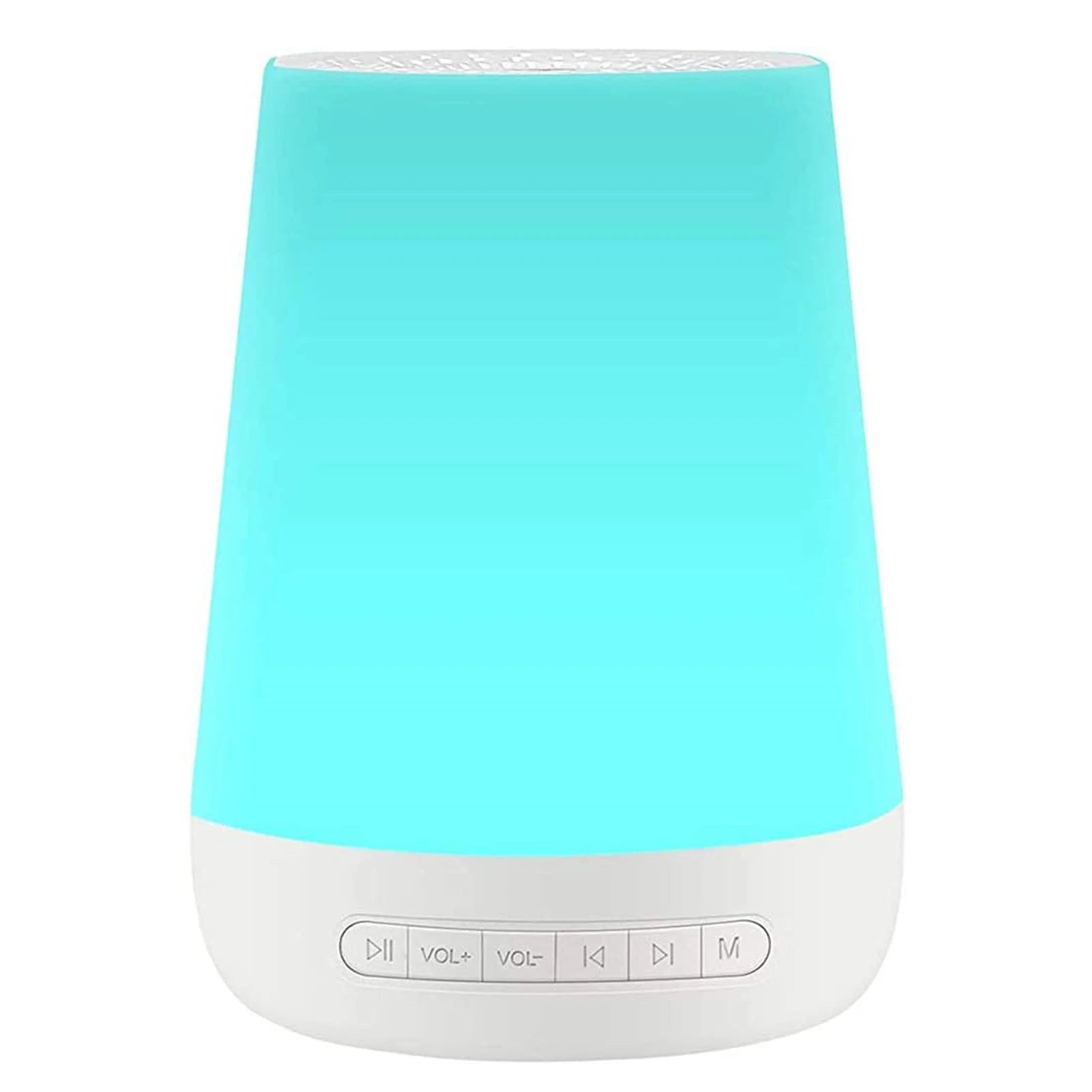 Turquoise and white electronic device with control buttons on a white background