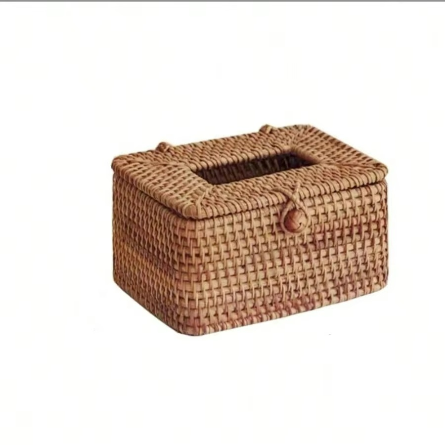 Woven brown tissue box on a white background