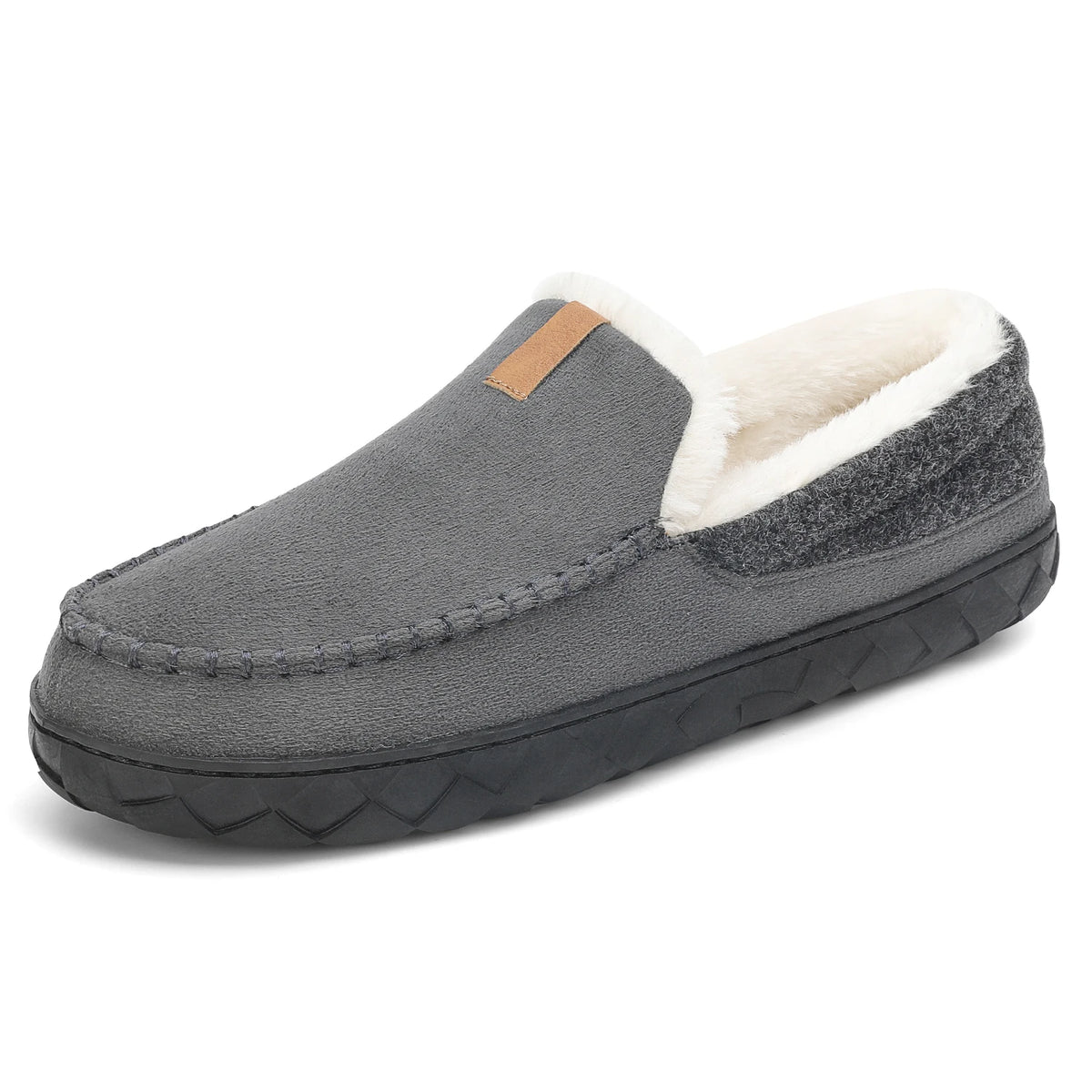 Gray slip-on shoe with white lining on a white background