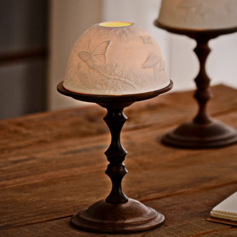 Candle Holder - Elegant Porcelain Dome & Walnut Base 5