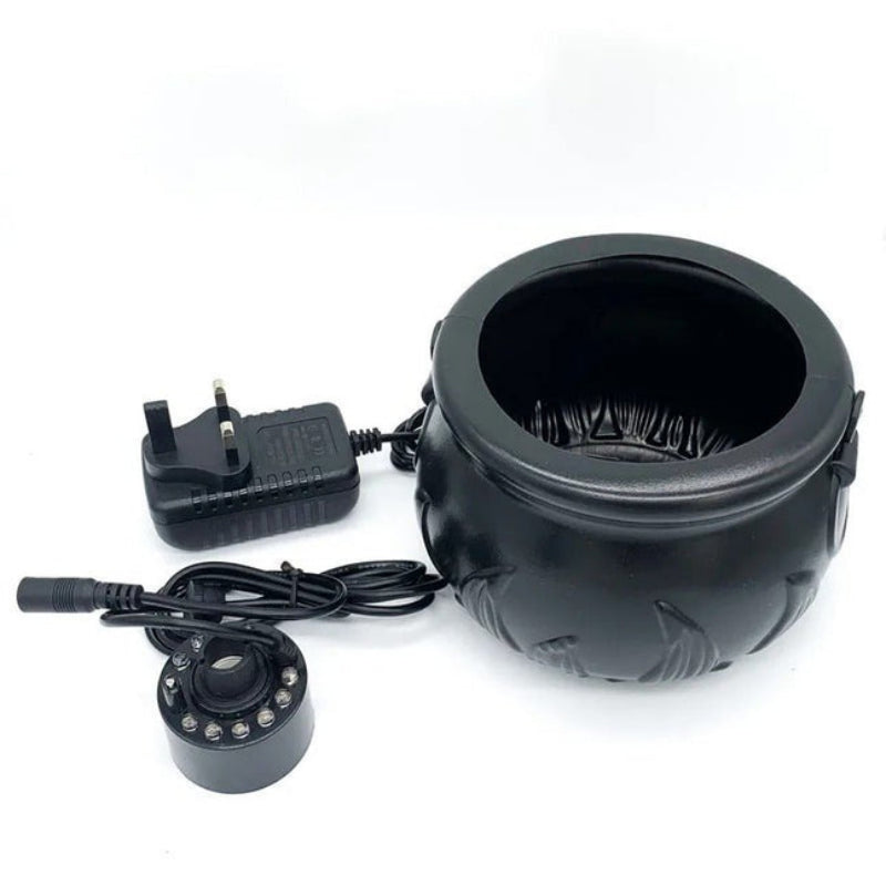 Black decorative pot with a power adapter on a white background