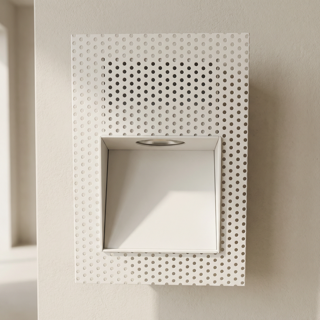 Decorative wall panel with circular perforations on a neutral background