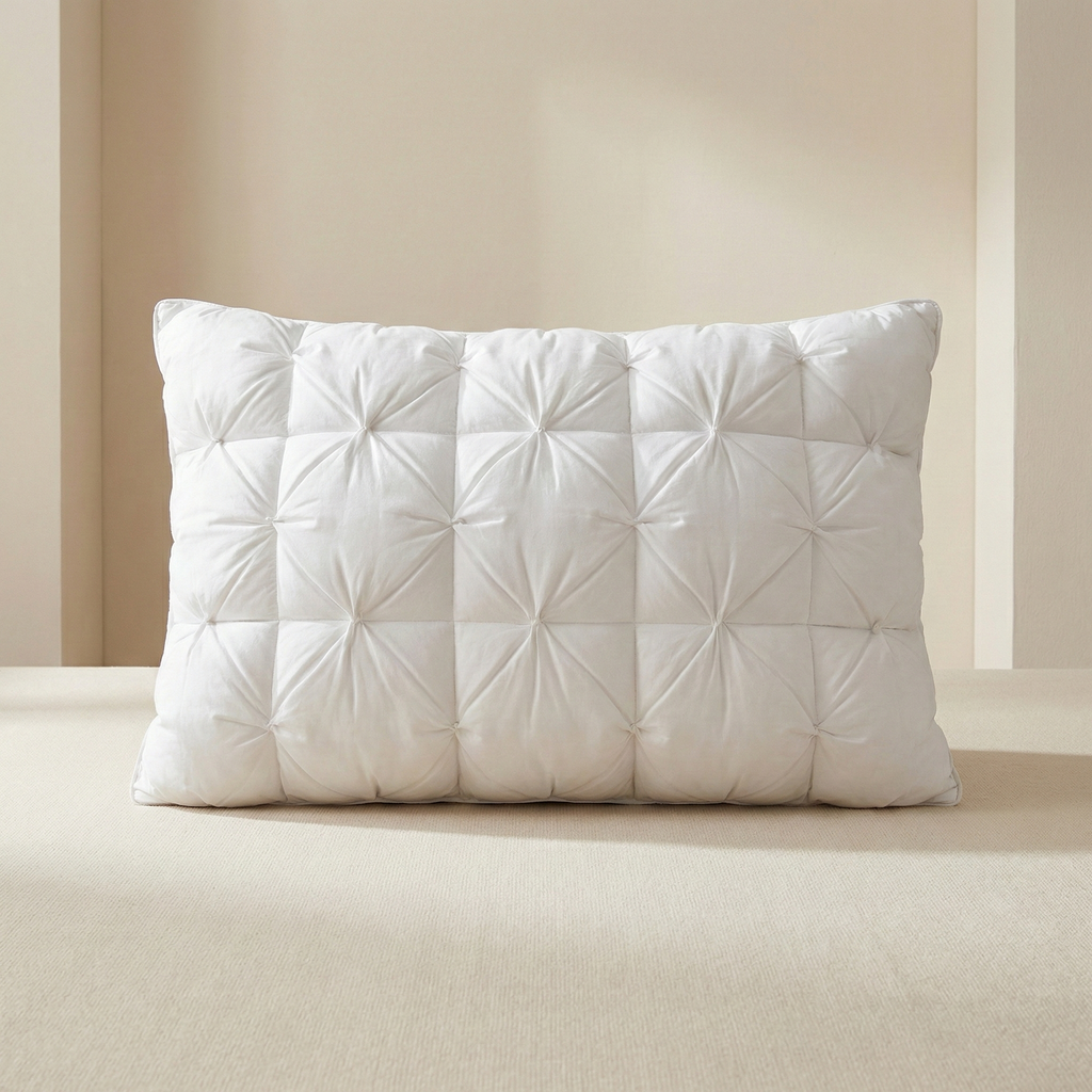 White quilted pillow on a beige bed