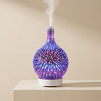 Decorative diffuser with colorful light effects on a beige background