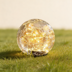Decorative glass ball with LED lights on grass