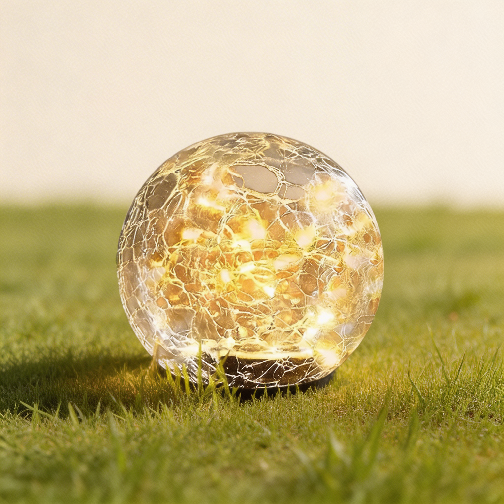 Decorative glass ball with LED lights on grass