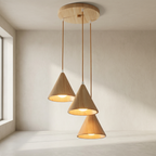 Pendant Lamp Wood Cone Three Head Linear Design LED Compatible