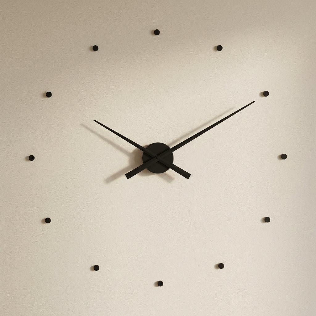Wall clock with black hands on a light beige background