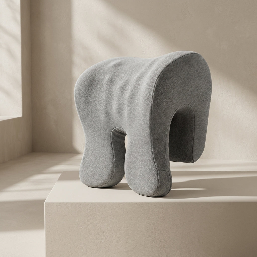 Gray memory foam pillow on a beige surface with soft shadows
