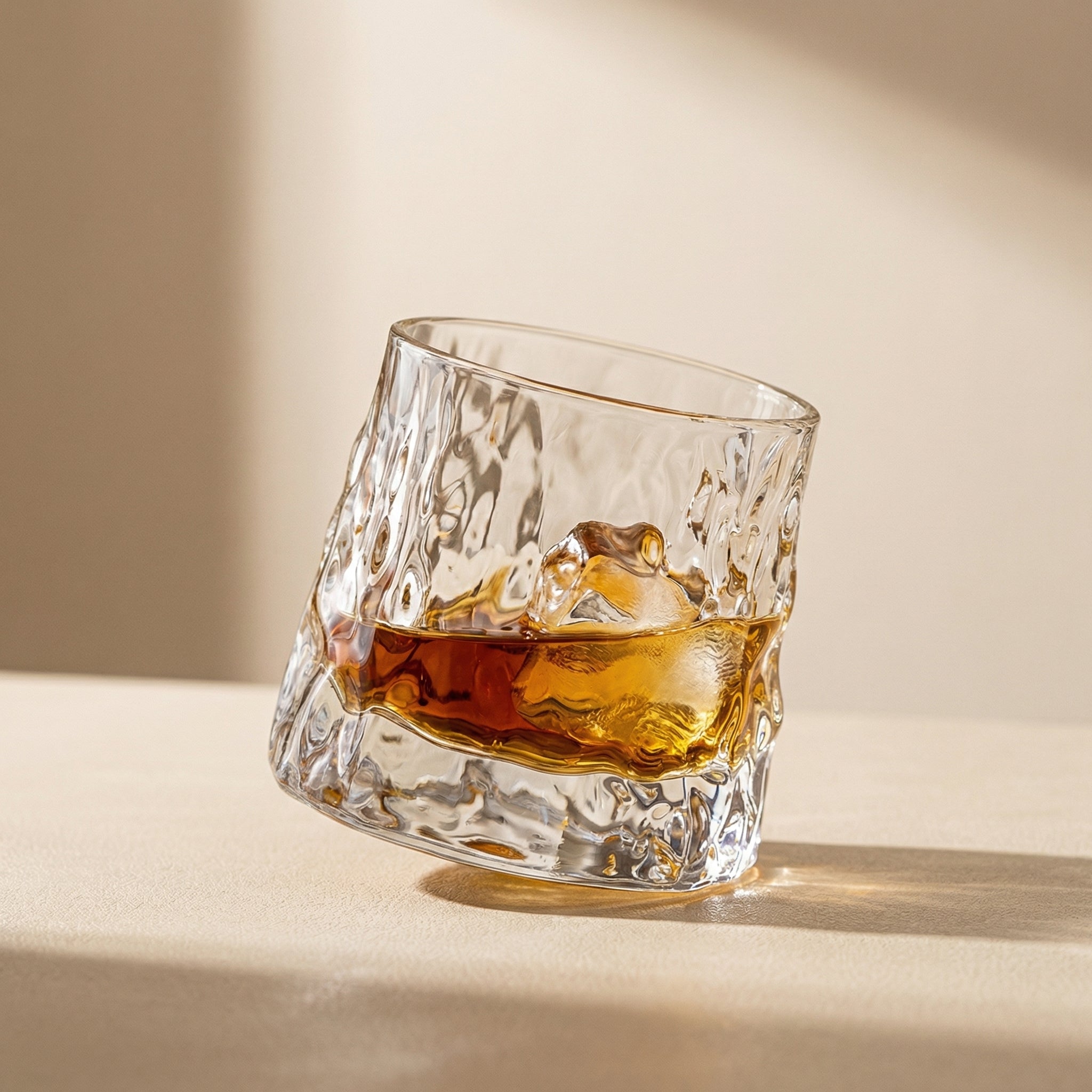 Whiskey Glass, 160 ml Capacity, Textured Crystal Design, Rotating Base 0