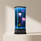Decorative aquarium with jellyfish and fish on a beige background