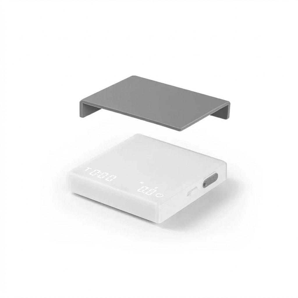 White electronic device with a stand on a white background