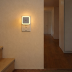 Wall-mounted night light switch in a hallway