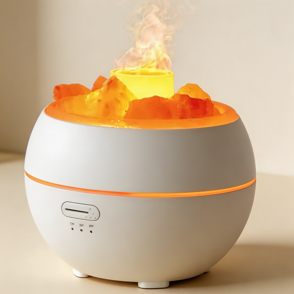 White and orange diffuser with flames on a beige background