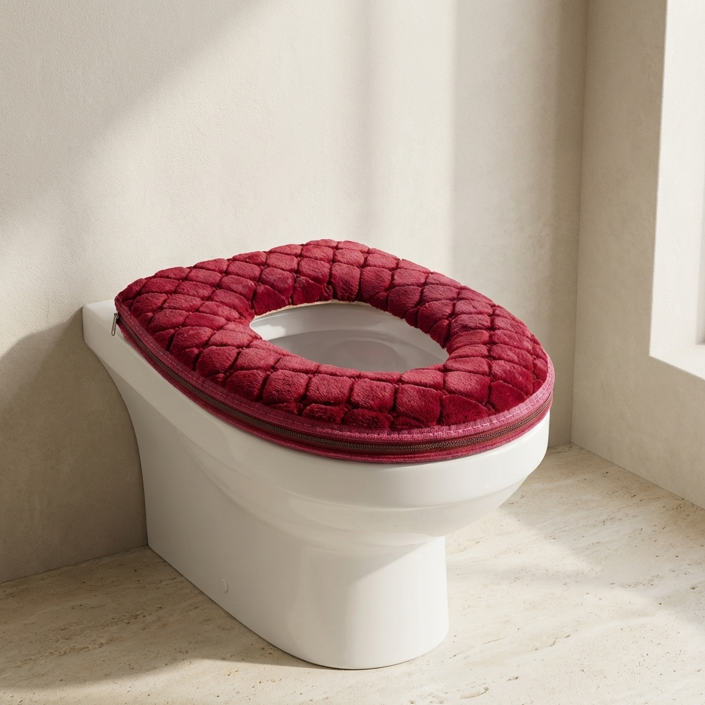 Toilet Seat Cover Plush and Leather Universal Fit Washable