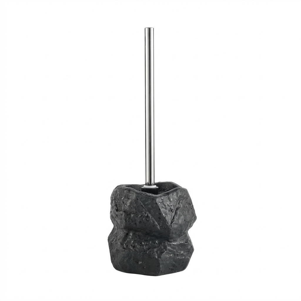 Toilet brush with stone-like holder on a white background