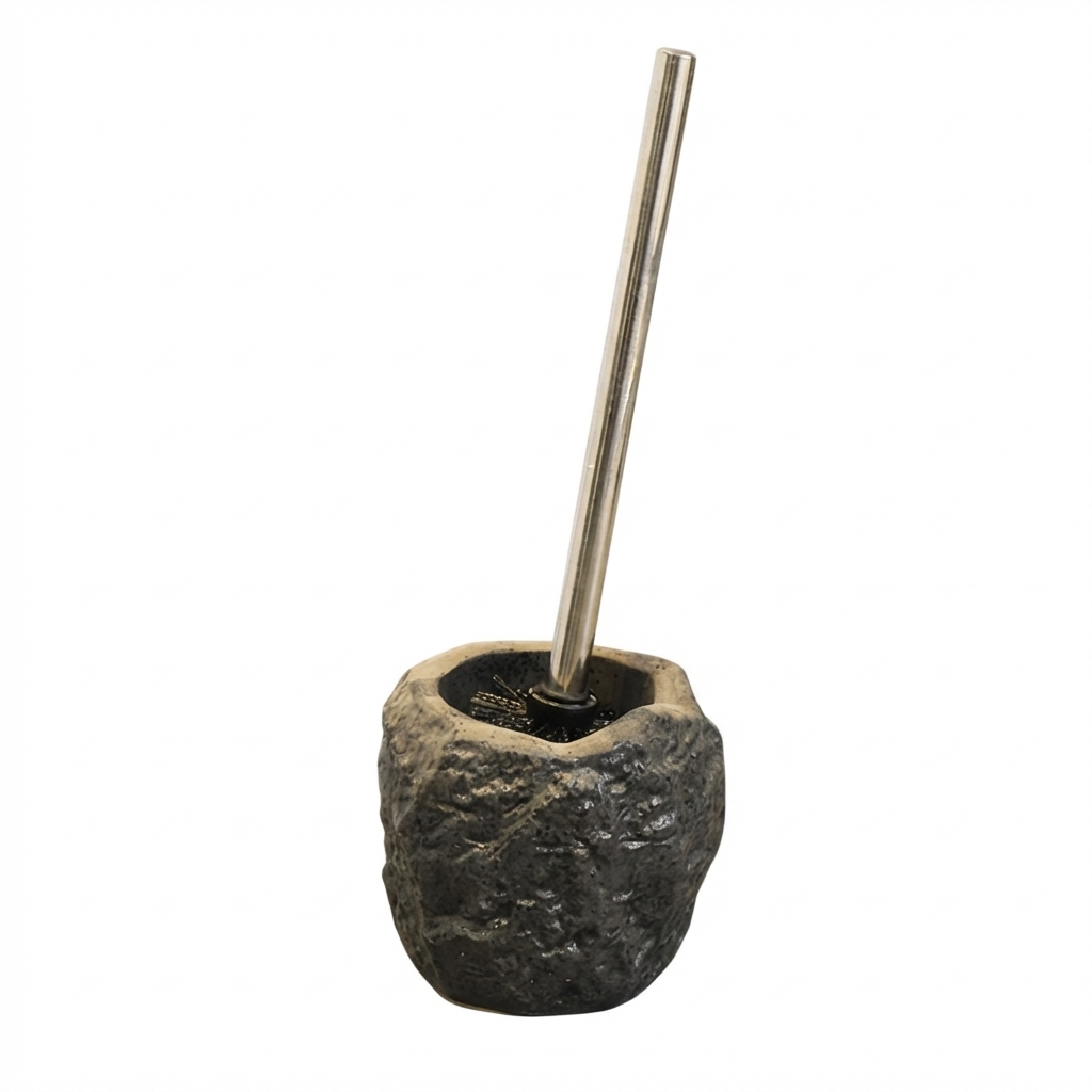 Stone gourd with metal straw on a white background