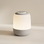 Modern lamp with a soft glow on a neutral background