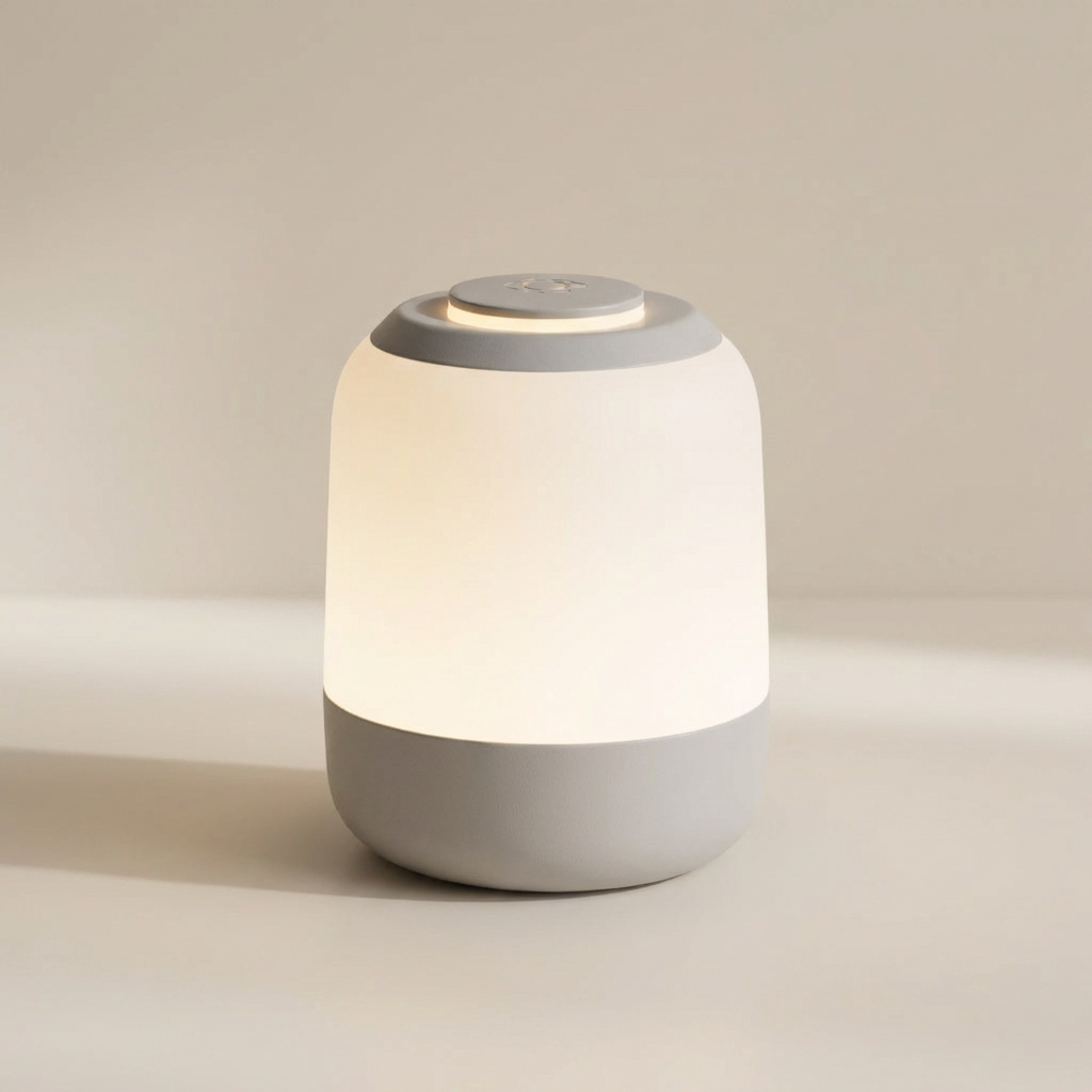 Modern lamp with a soft glow on a neutral background