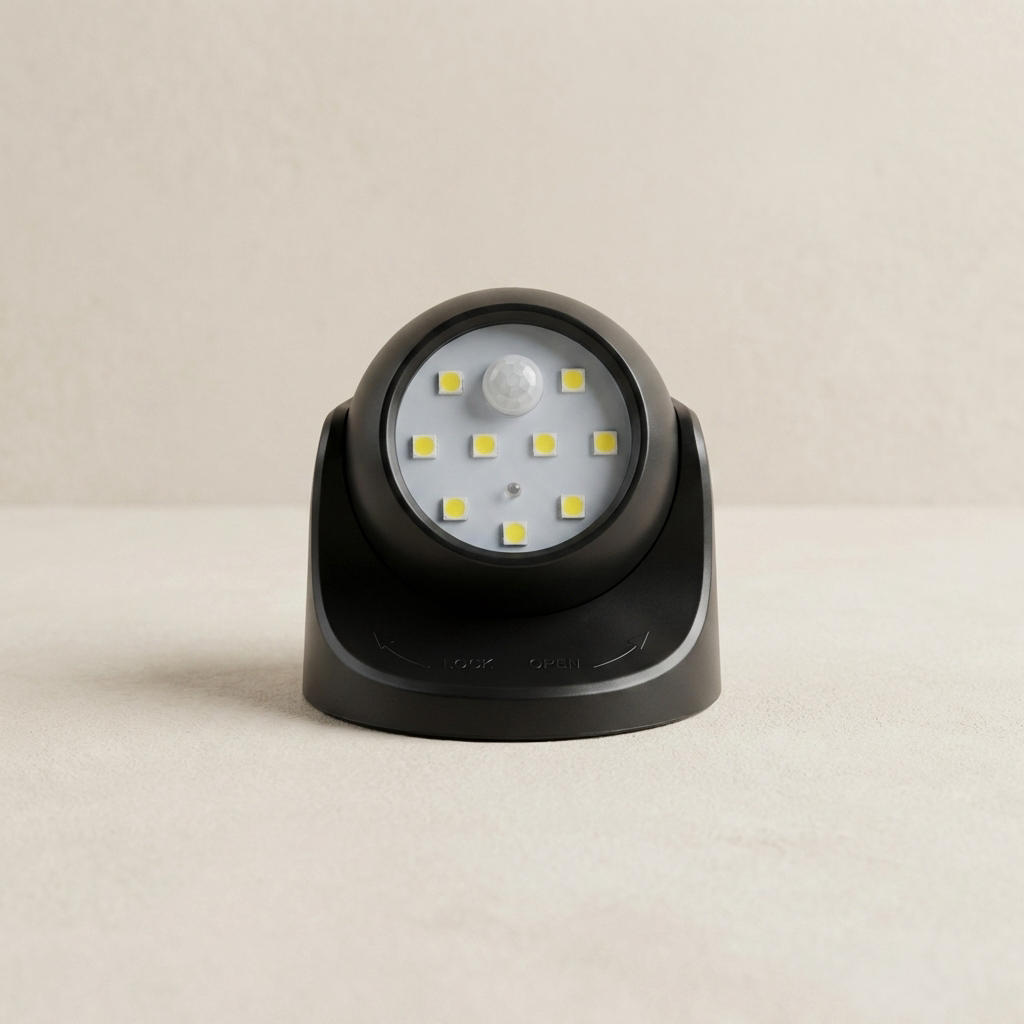 Black motion sensor light on a beige background