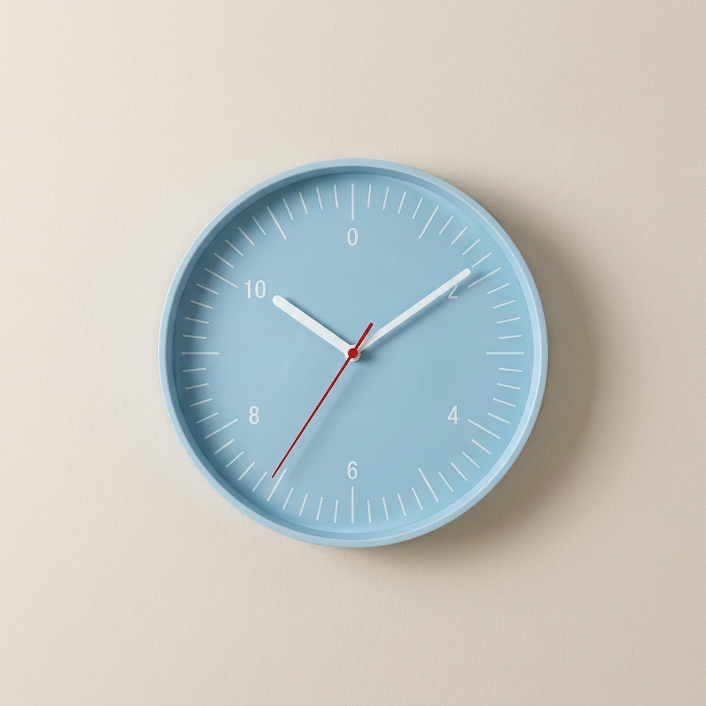 Blue wall clock on a beige background